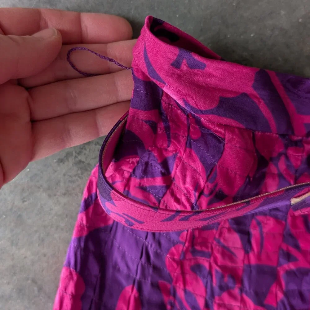 Vintage 80s Silk Raul Blanco Pink Purple Long Sleeve Midi Skirt Matching Set